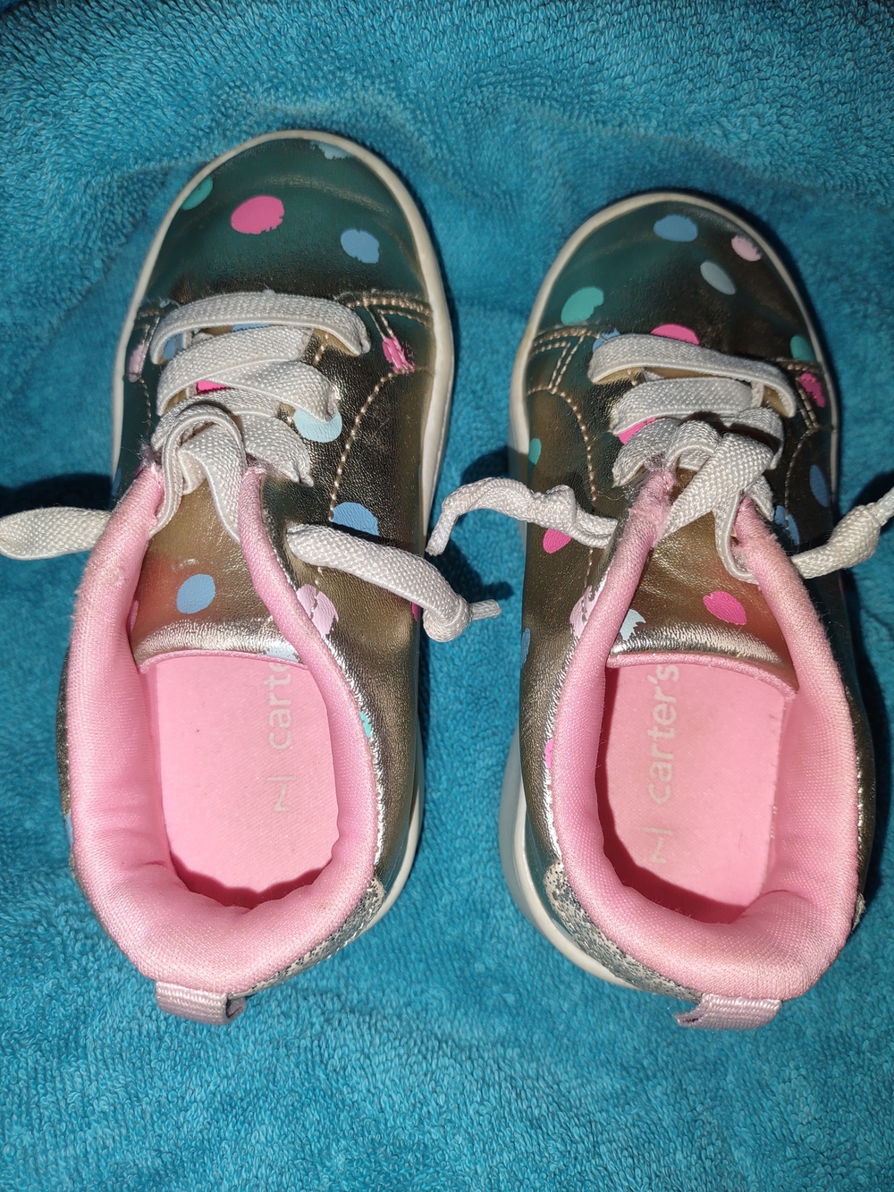 Carter's Girls Gold Metallic Polka Dot Sneakers - 7C EUC